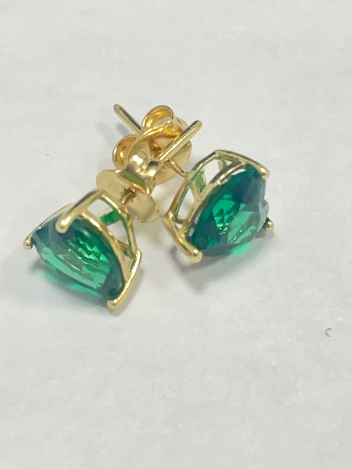 18K Yellow Gold Green /bigger Earring with CZ