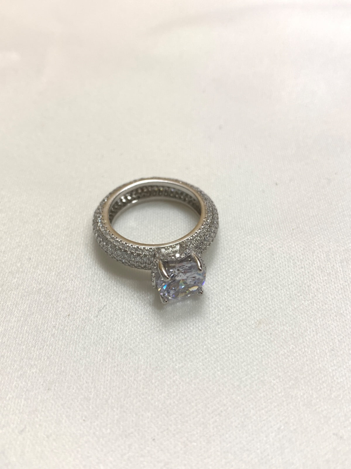 White Silver Ring with CZ