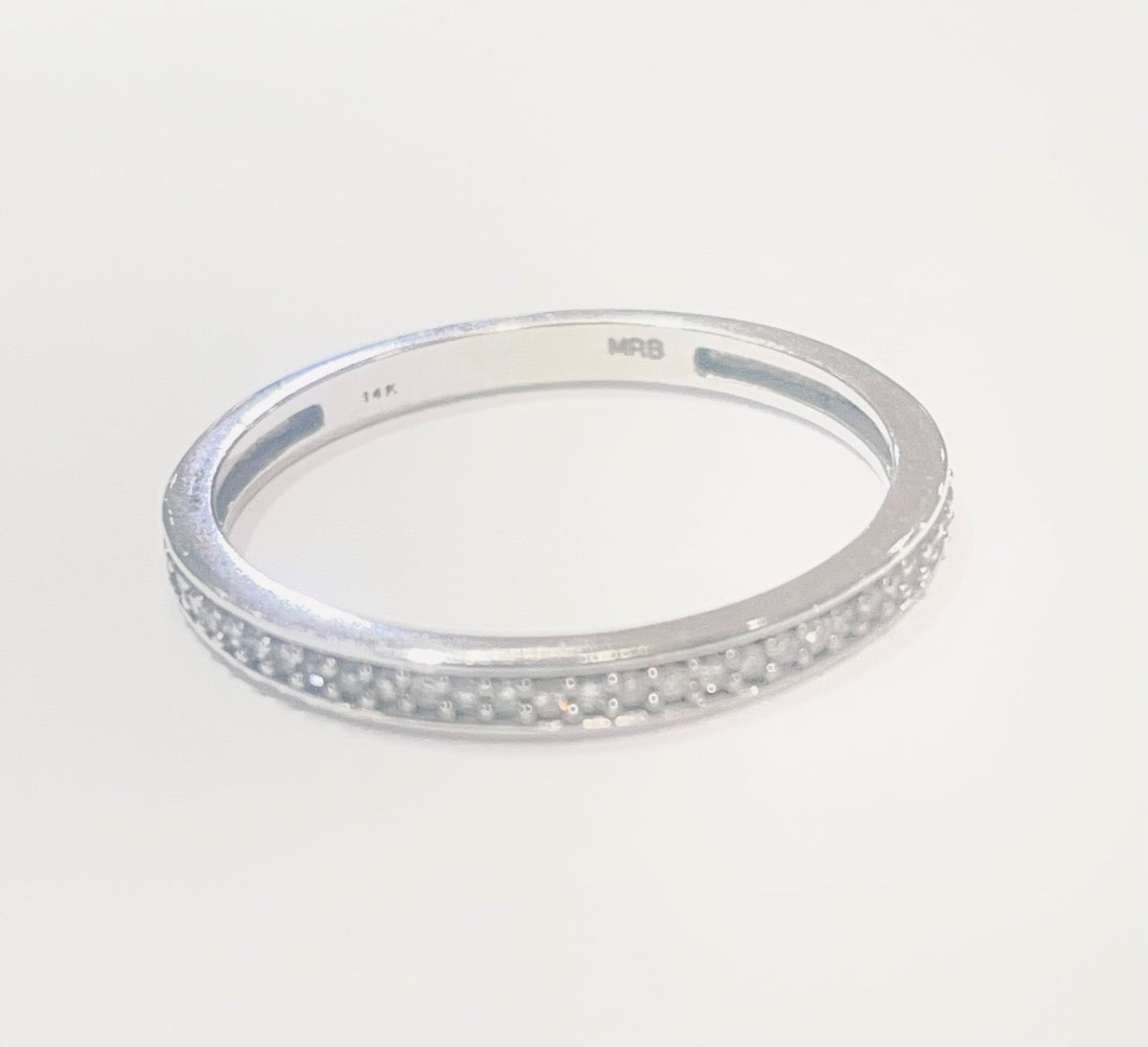 14K White Gold Wedding Band with Diamond