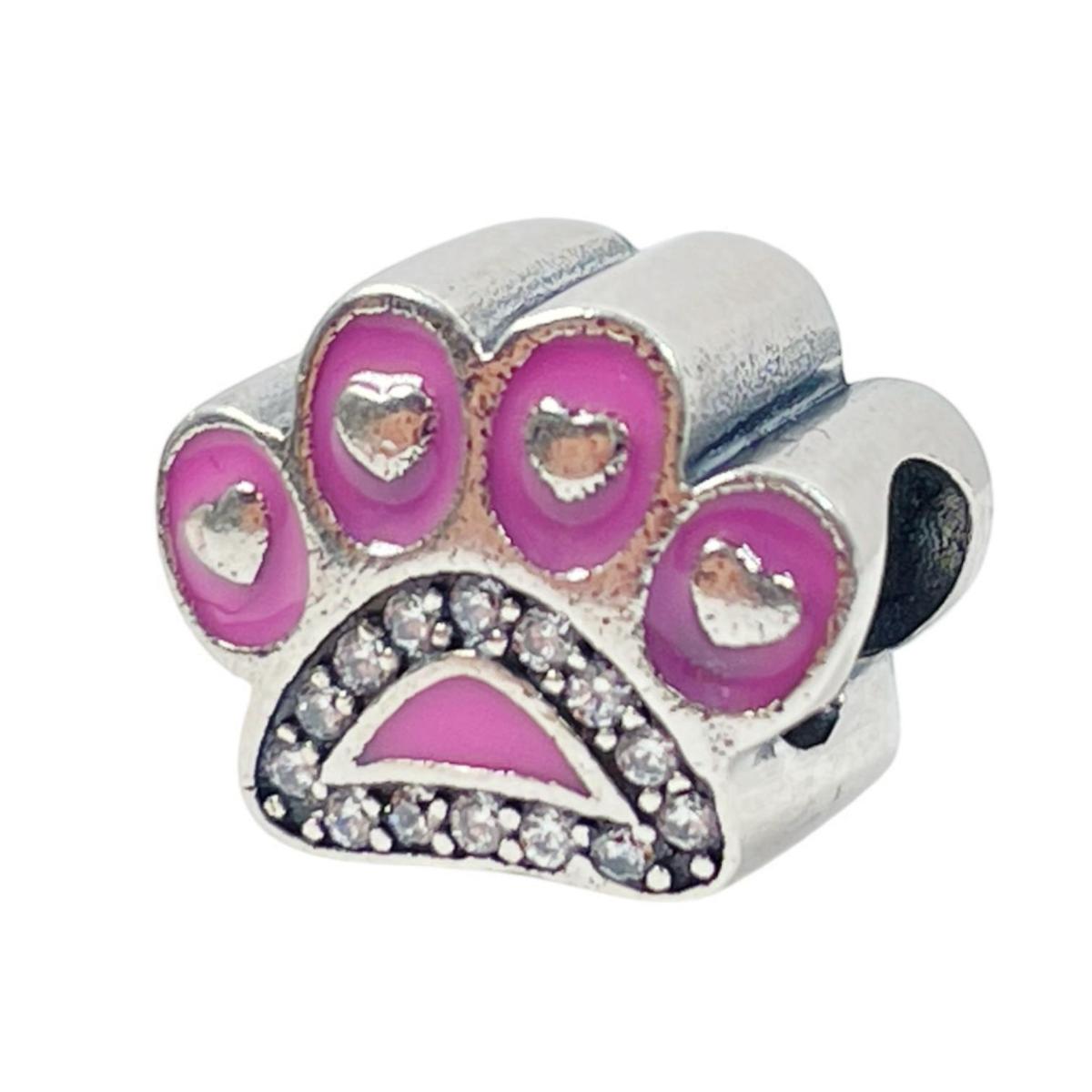 White Silver Paw Charm with CZ