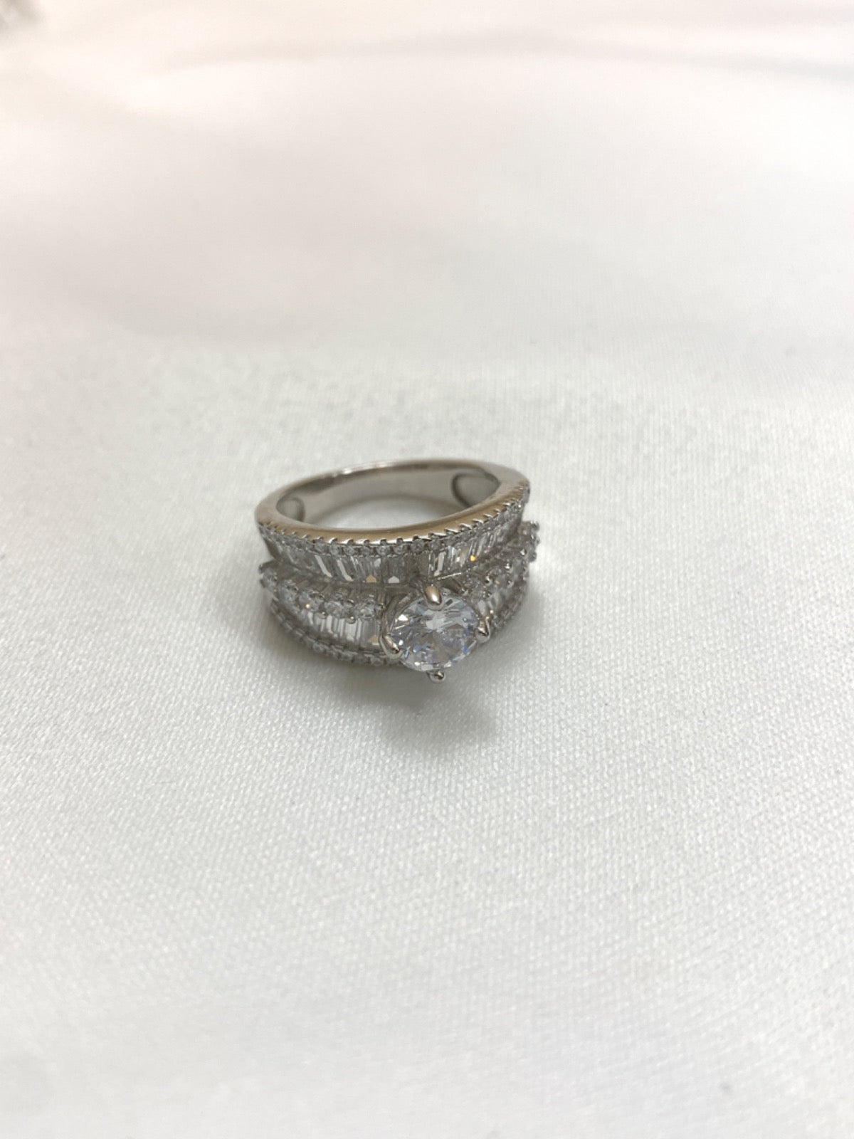 White Silver Ring with CZ
