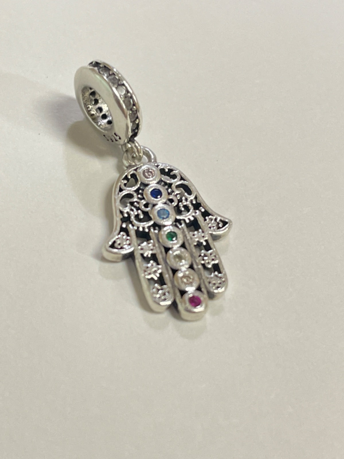 White Silver Hand Charm with CZ