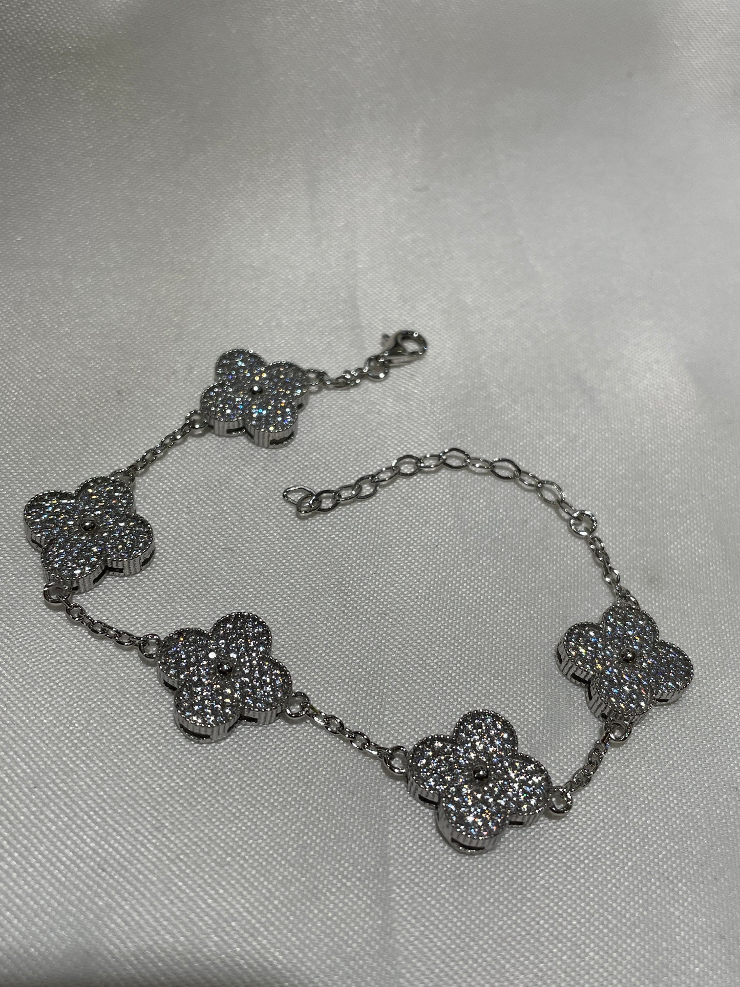 Silver Four Leaf Clover Bracelet with CZ