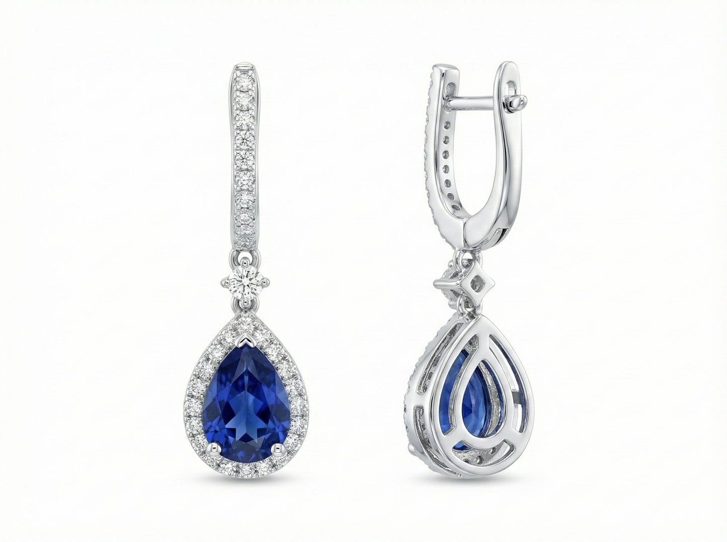 14K White Gold Dangle Earring with Diamond and Sapphire