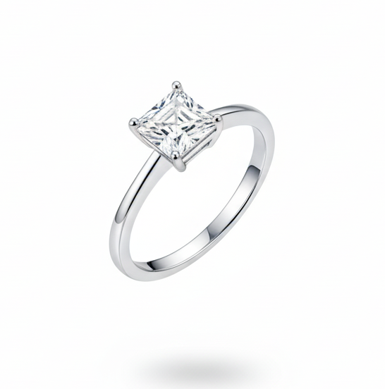 White Silver Engagement Ring with CZ