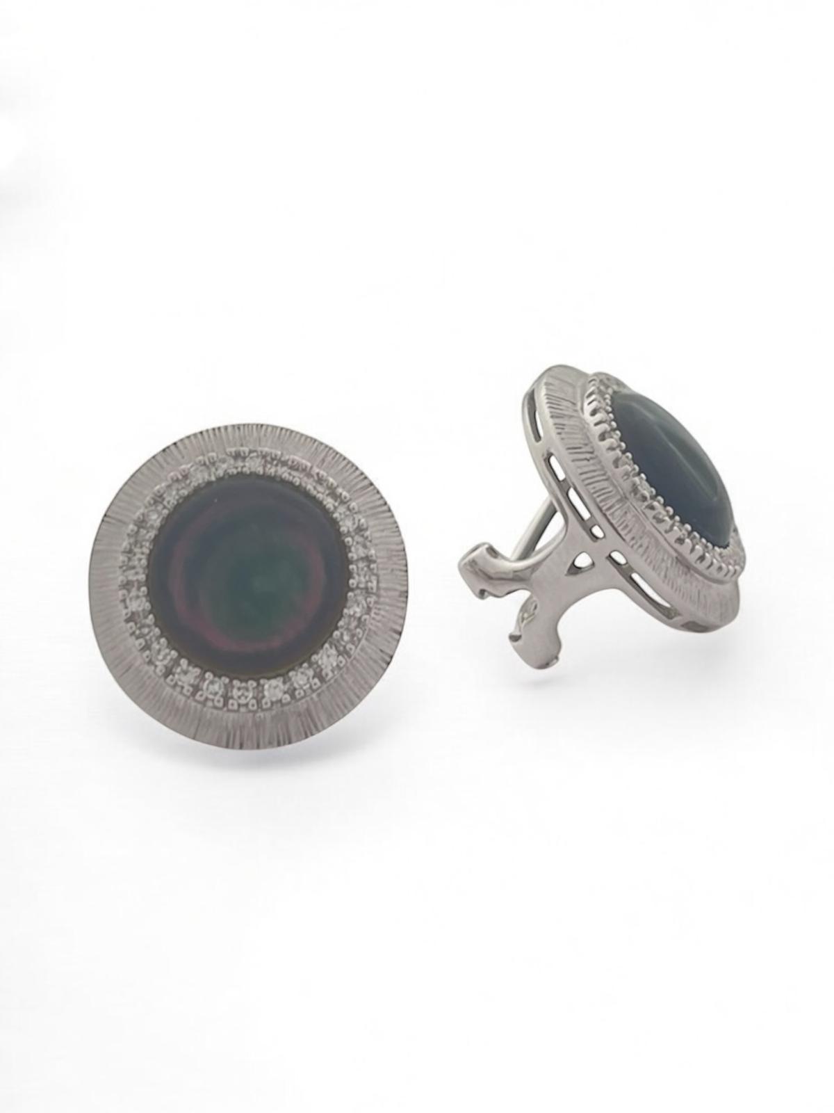 14K White Gold Earring with Cats Eye