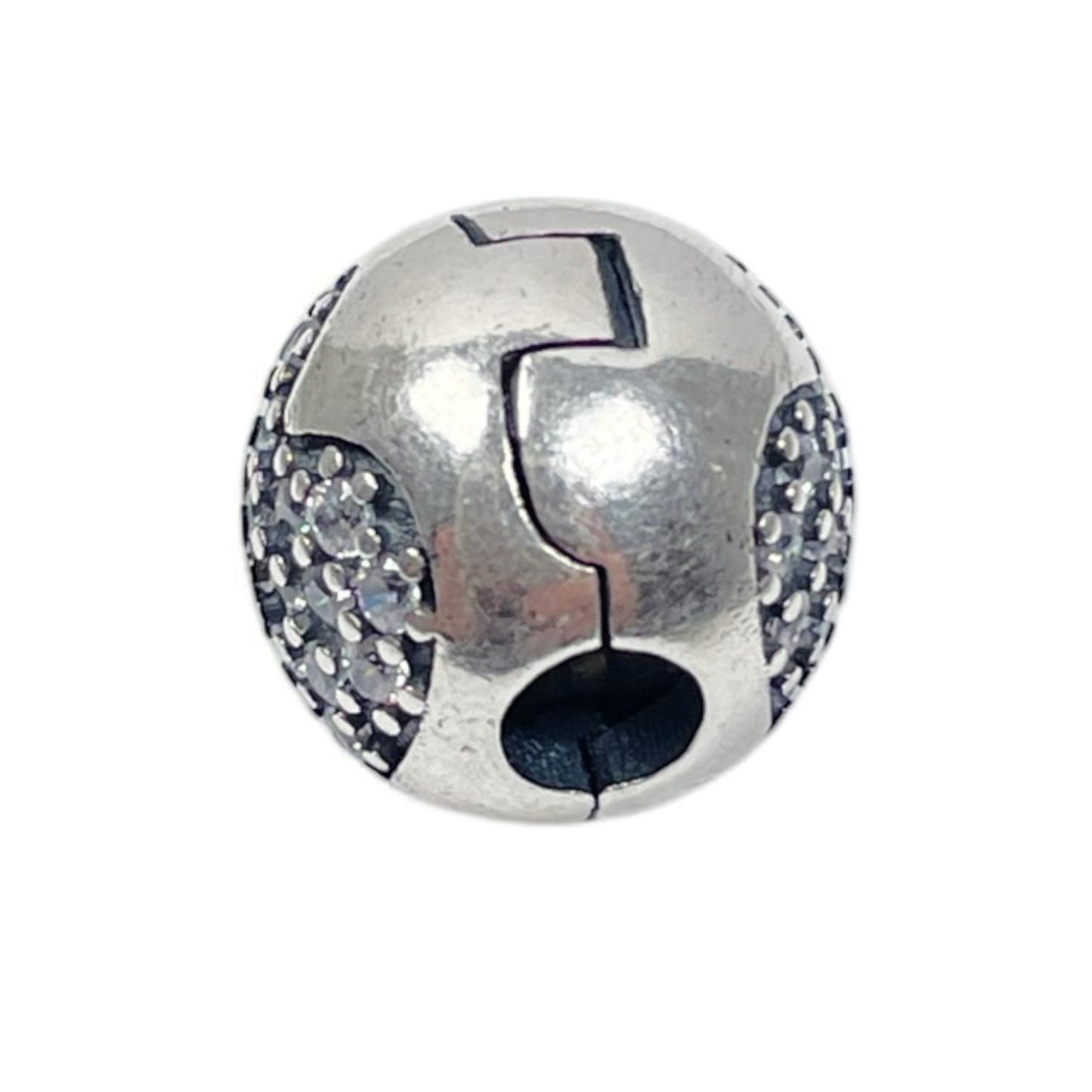 White Silver Ball Heart Charm with CZ