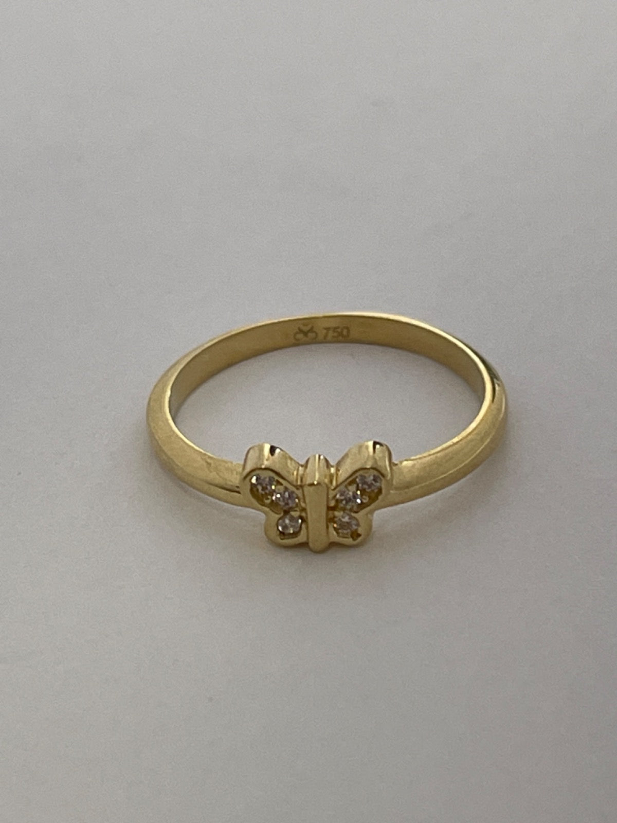 18K Yellow Gold Butterfly Ring with CZ