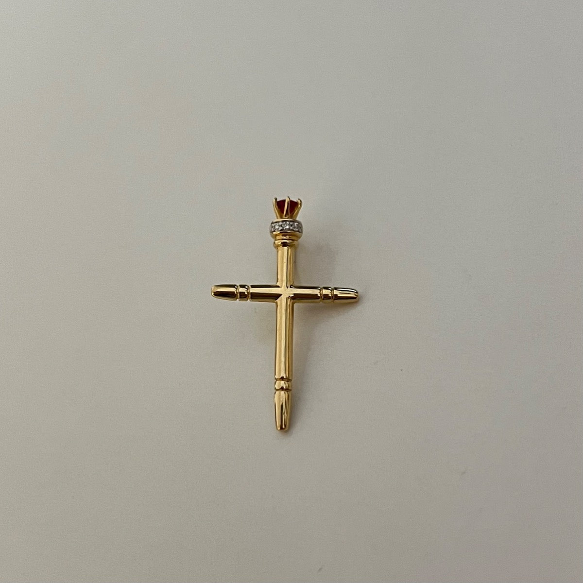 14K Yellow Gold Cross Pendant with Diamond and Ruby