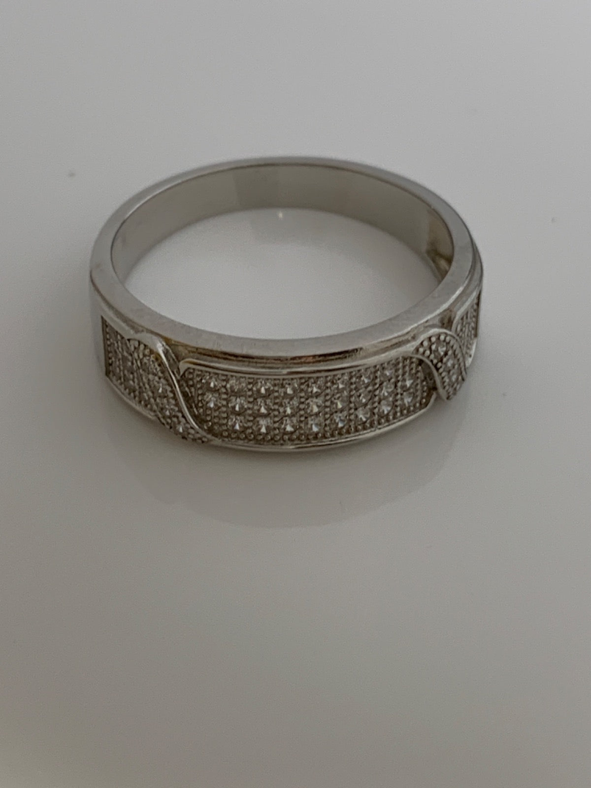 Silver Wedding Band with CZ