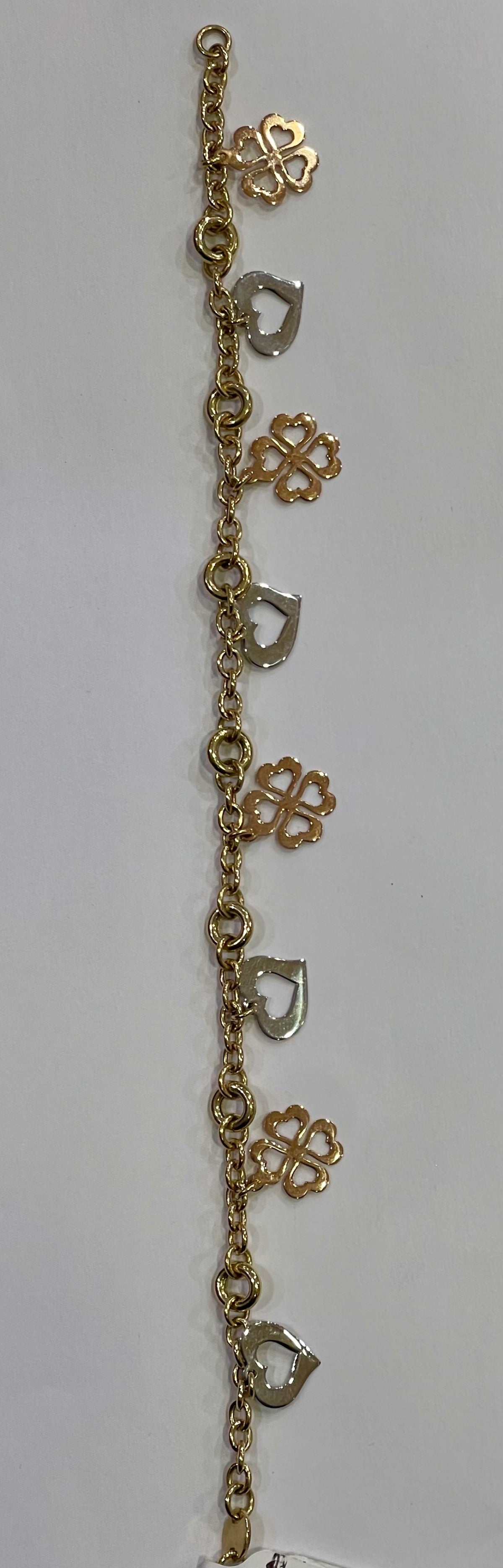18K Tri-Tone Gold With Hearts Bracelet