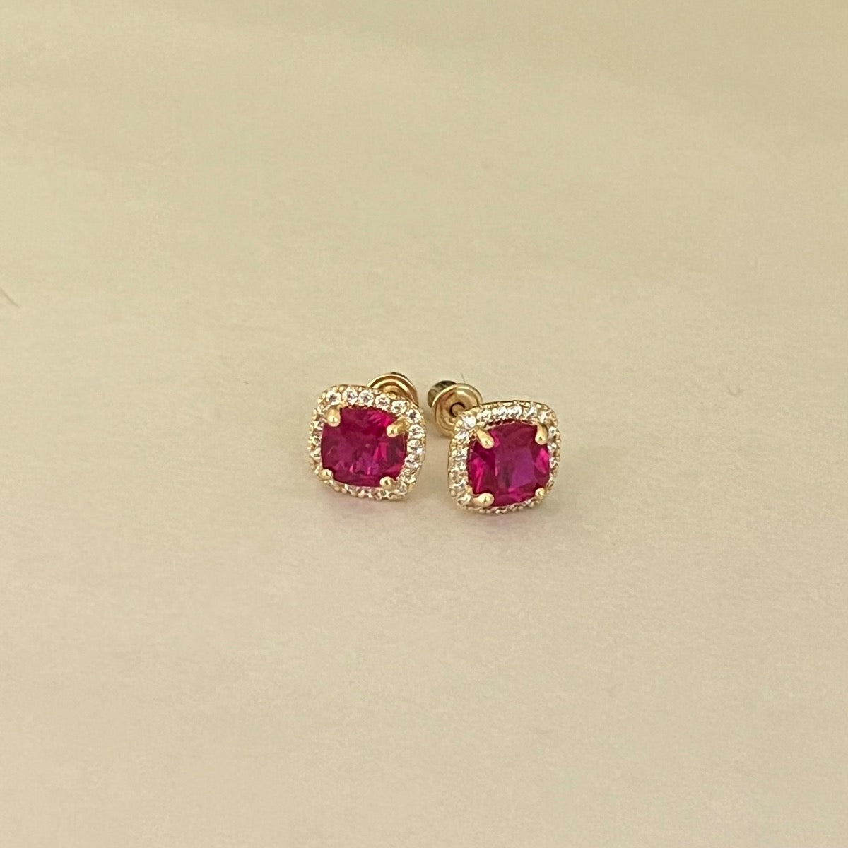 14K Yellow Gold Pink Earring with CZ