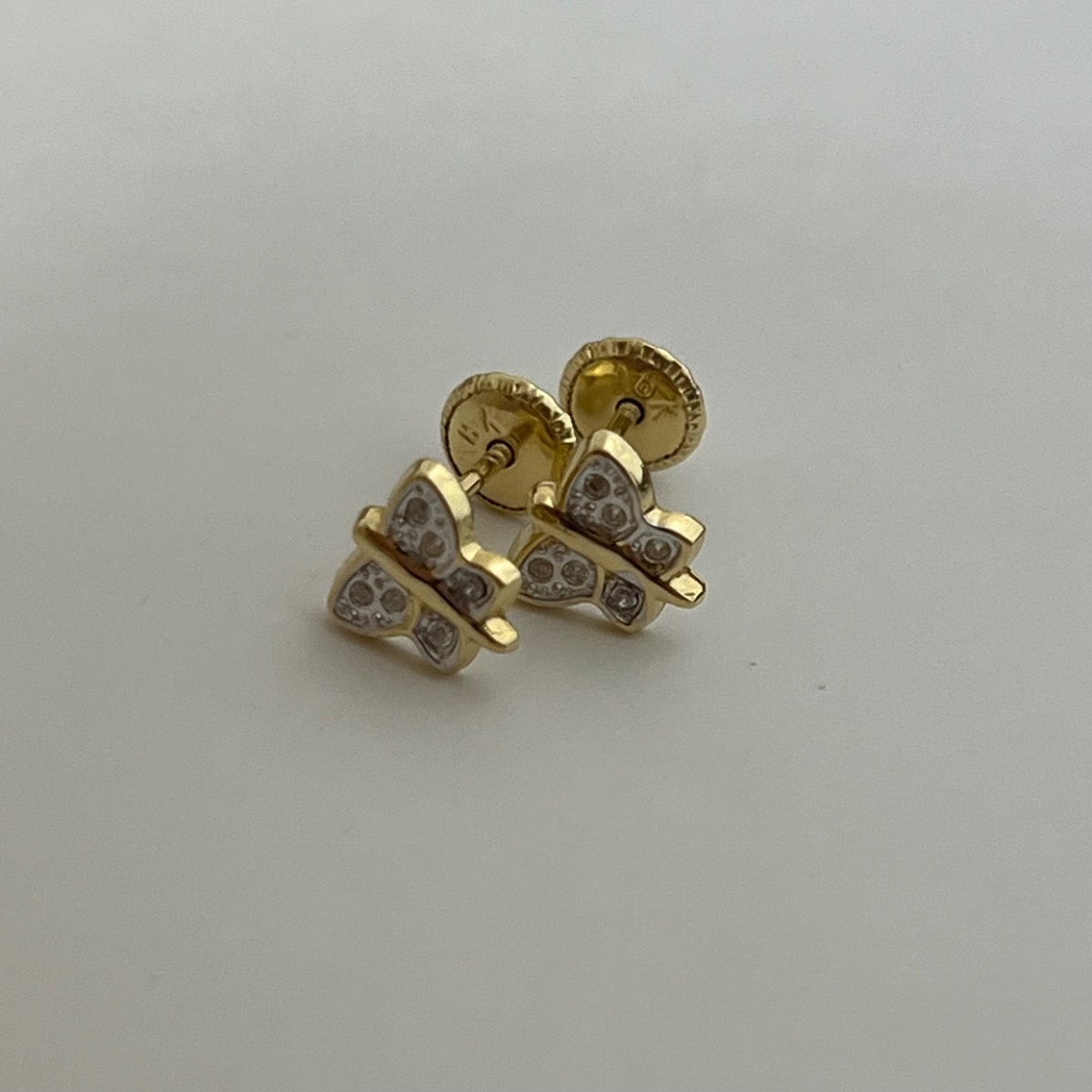 18K Two-Tone Gold Butterfly Earring with CZ