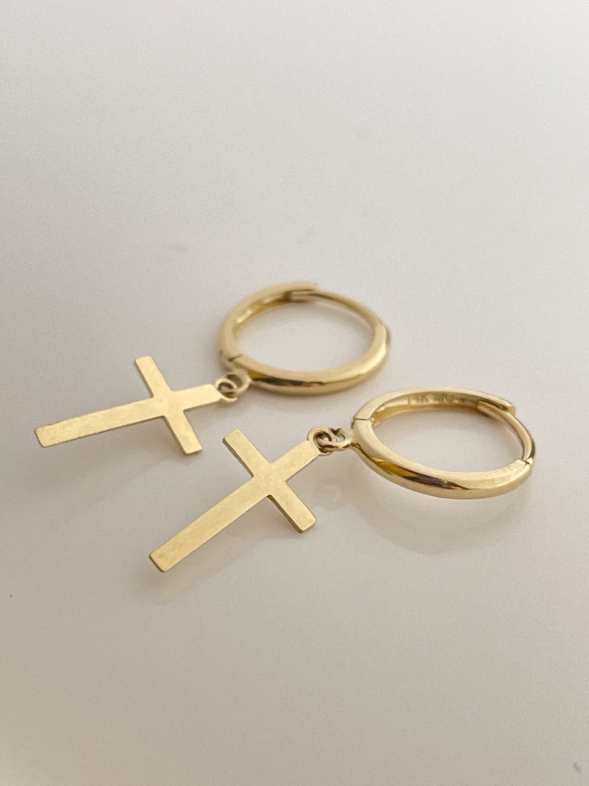 14K Yellow Gold Hoop With Cross Earring