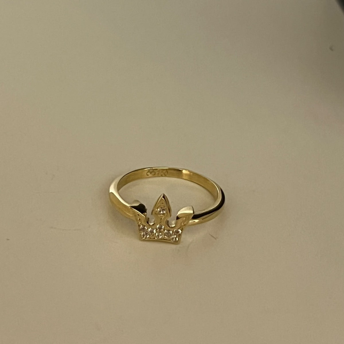 18K Yellow Gold Crown Ring with CZ