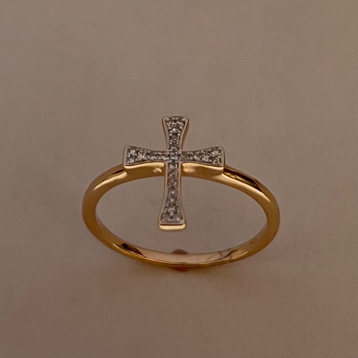 14K Rose Gold Cross Ring with Diamond