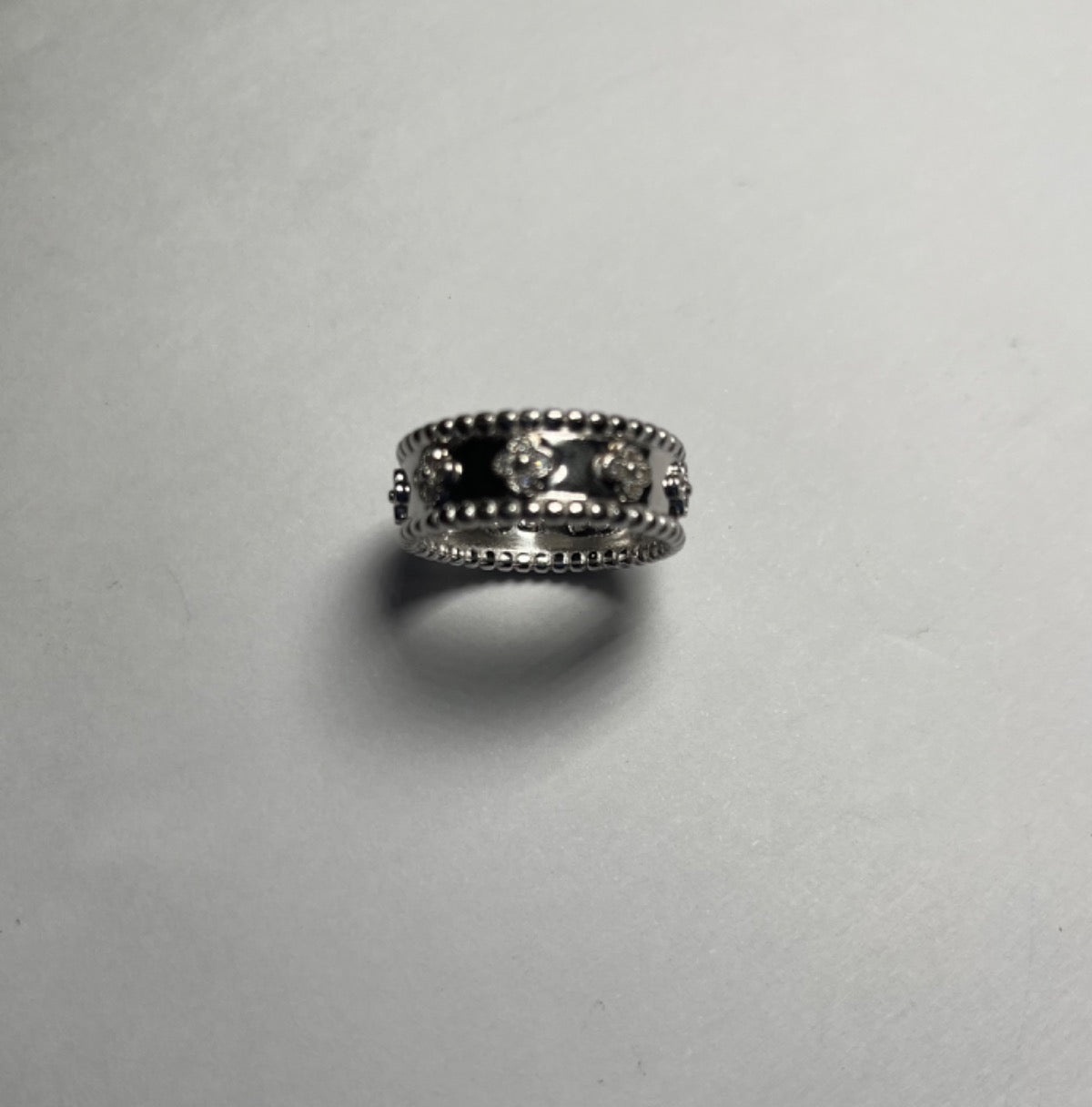 White Silver Clover Wedding Band with CZ