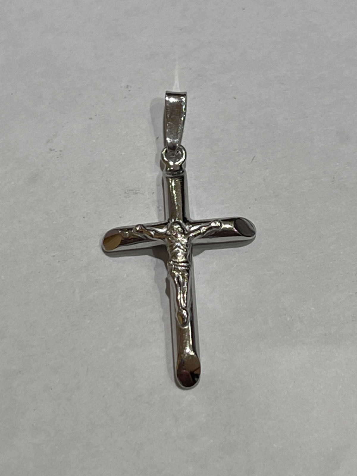 White Silver Cross With Jesus Pendant