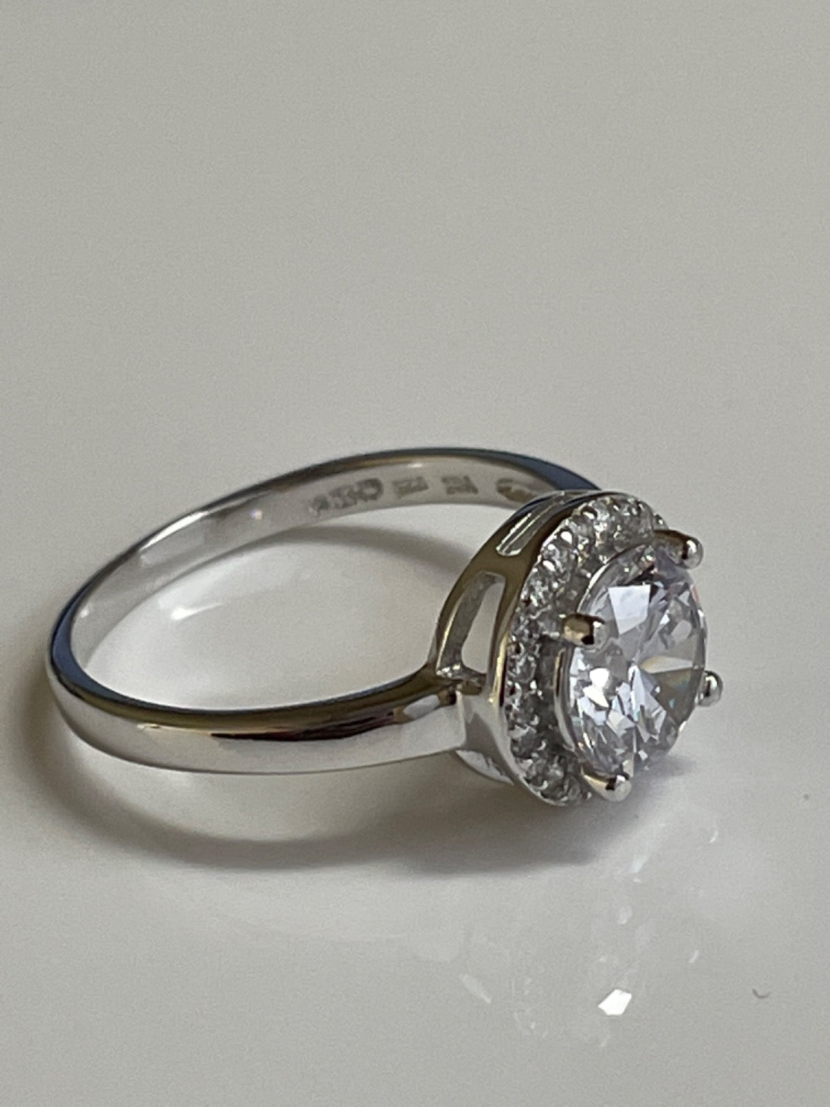 White Silver Engagement Ring with CZ