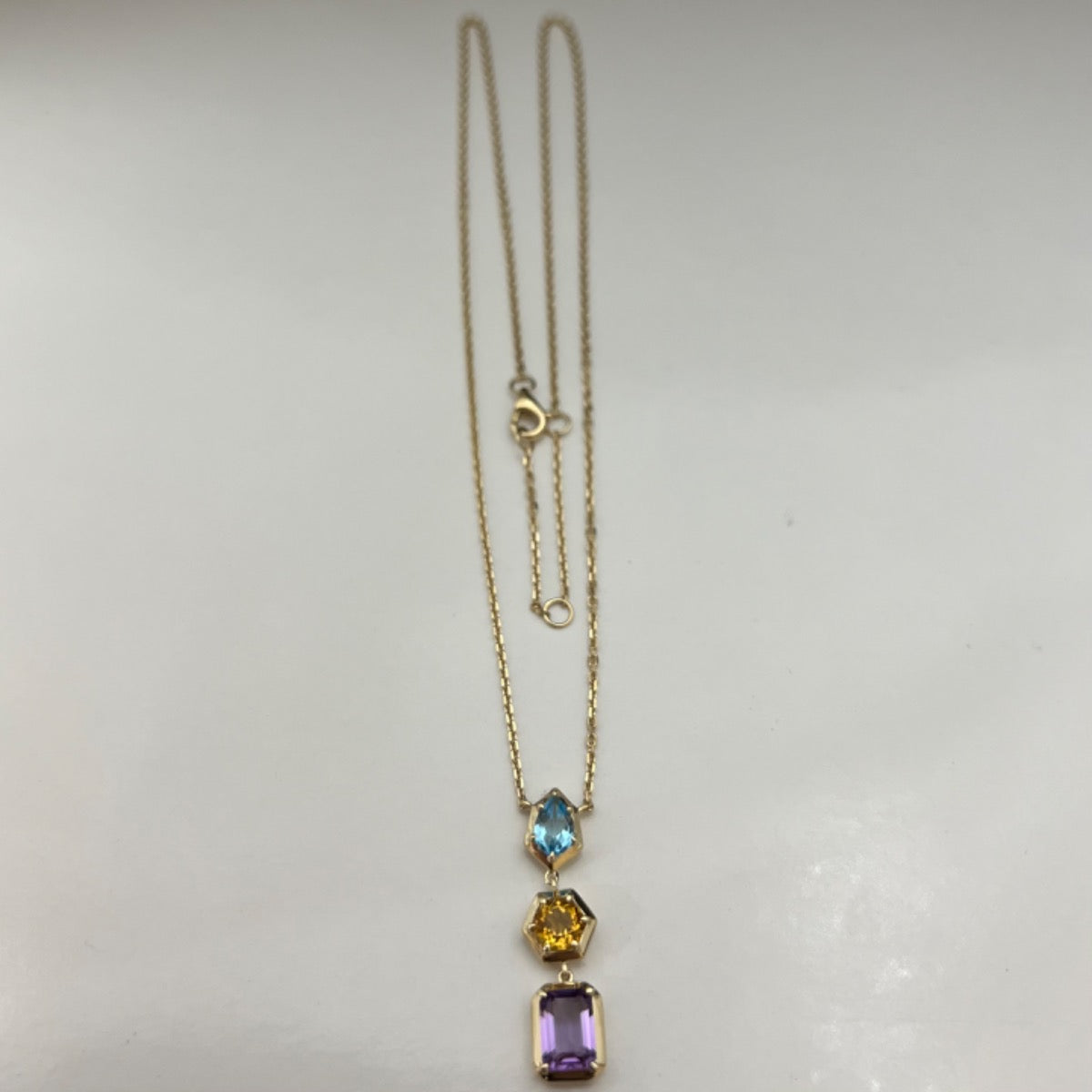 14K Yellow Gold Necklace with Citrine, Topaz and Amethyst