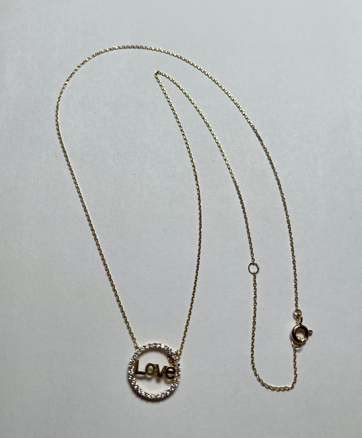 14K Yellow Gold Love Necklace with CZ