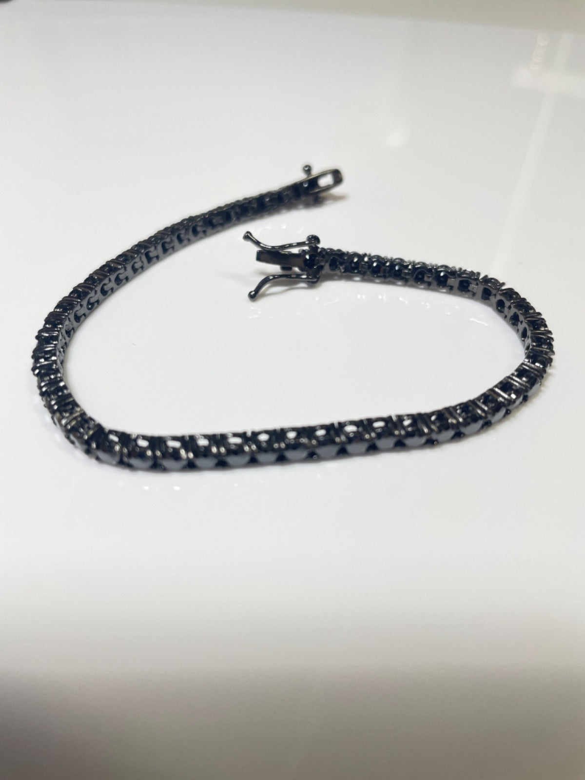 Silver with Black Rodhiun with Black 3mm Cz Bracelet