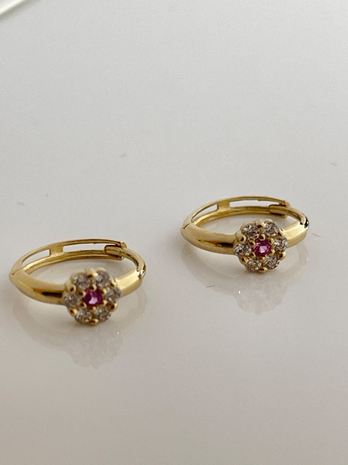 14K Yellow Gold Flower Earring with CZ