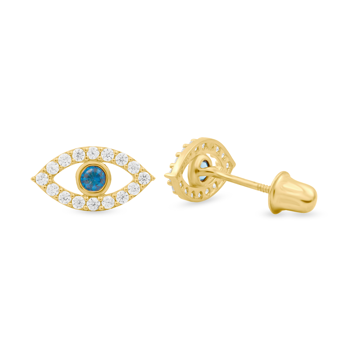 Brinco de Olho Grego com CZ em Ouro 14K Amarelo