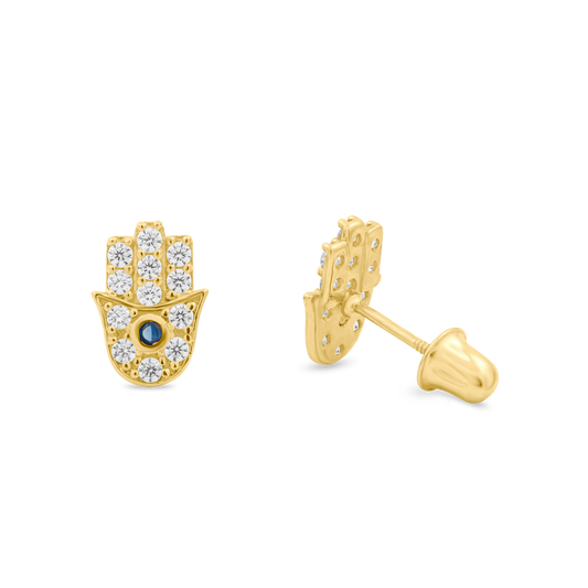 14K Yellow Gold Hamsa Earrings with CZs