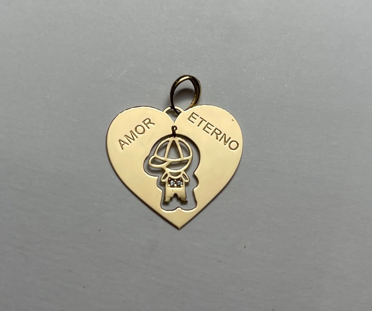 18K Yellow Gold Heart Boy Pendant