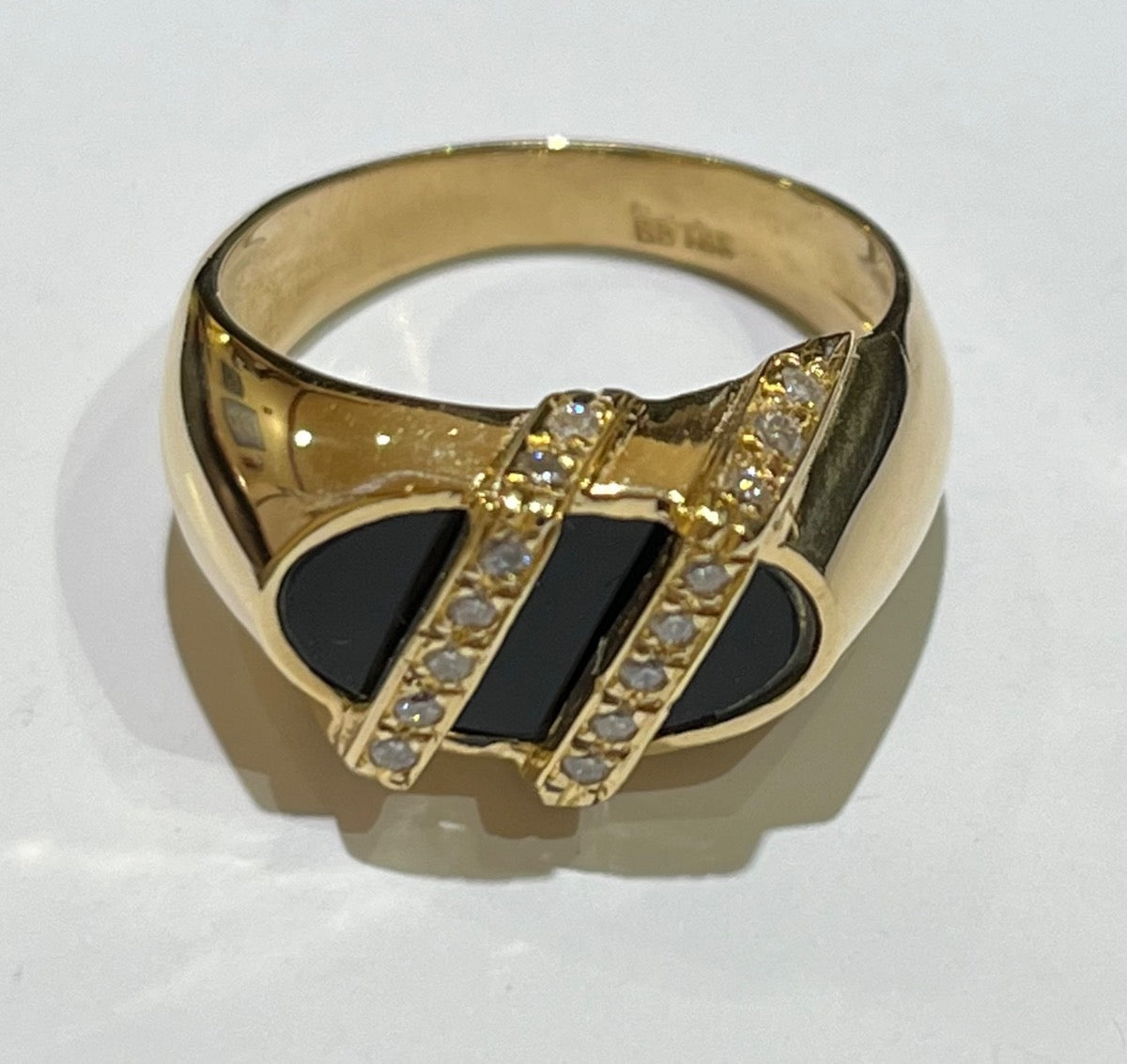 18K Yellow Gold Men's Ring with CZ and Diamond