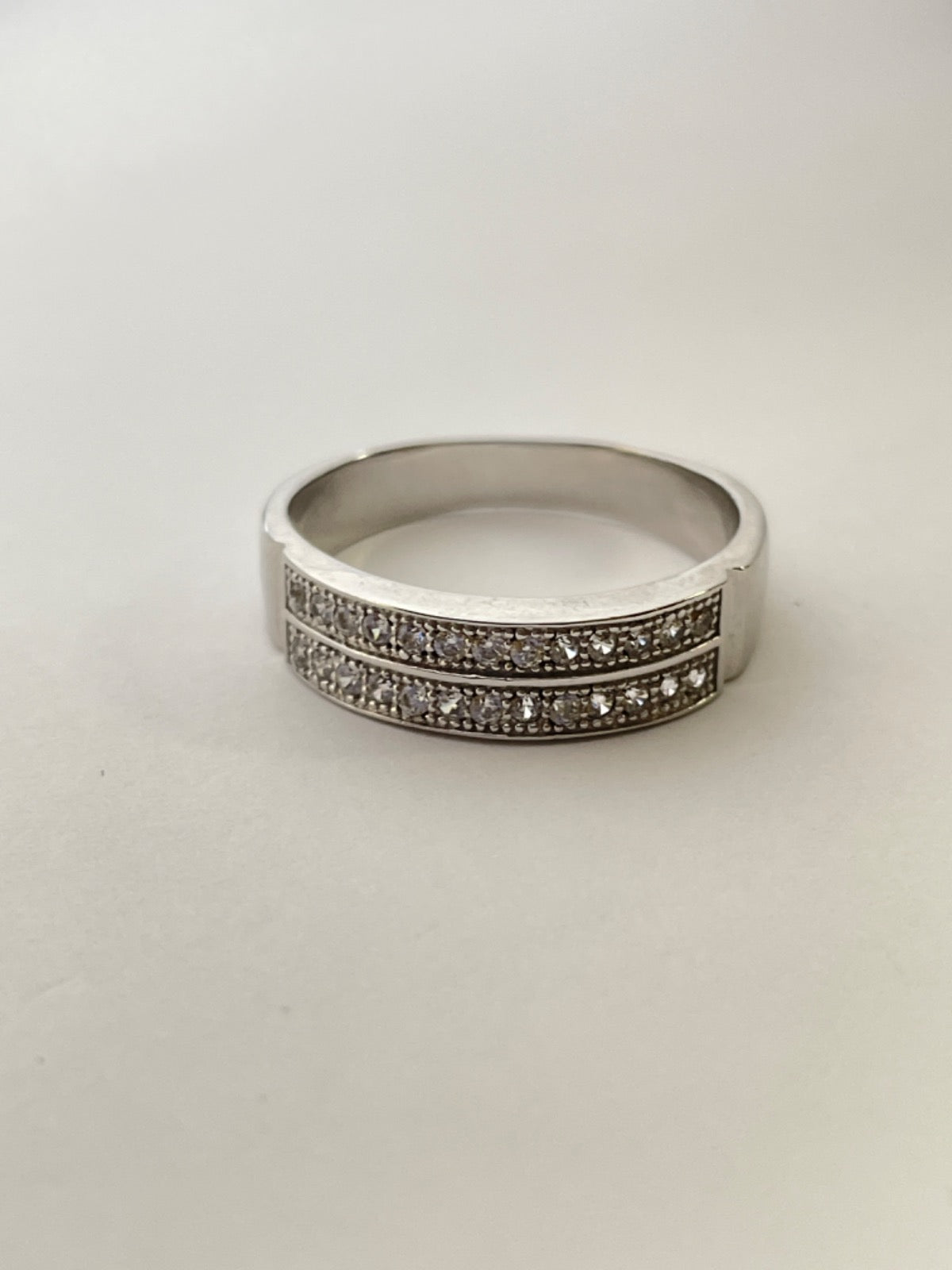 Silver Wedding Band with CZ