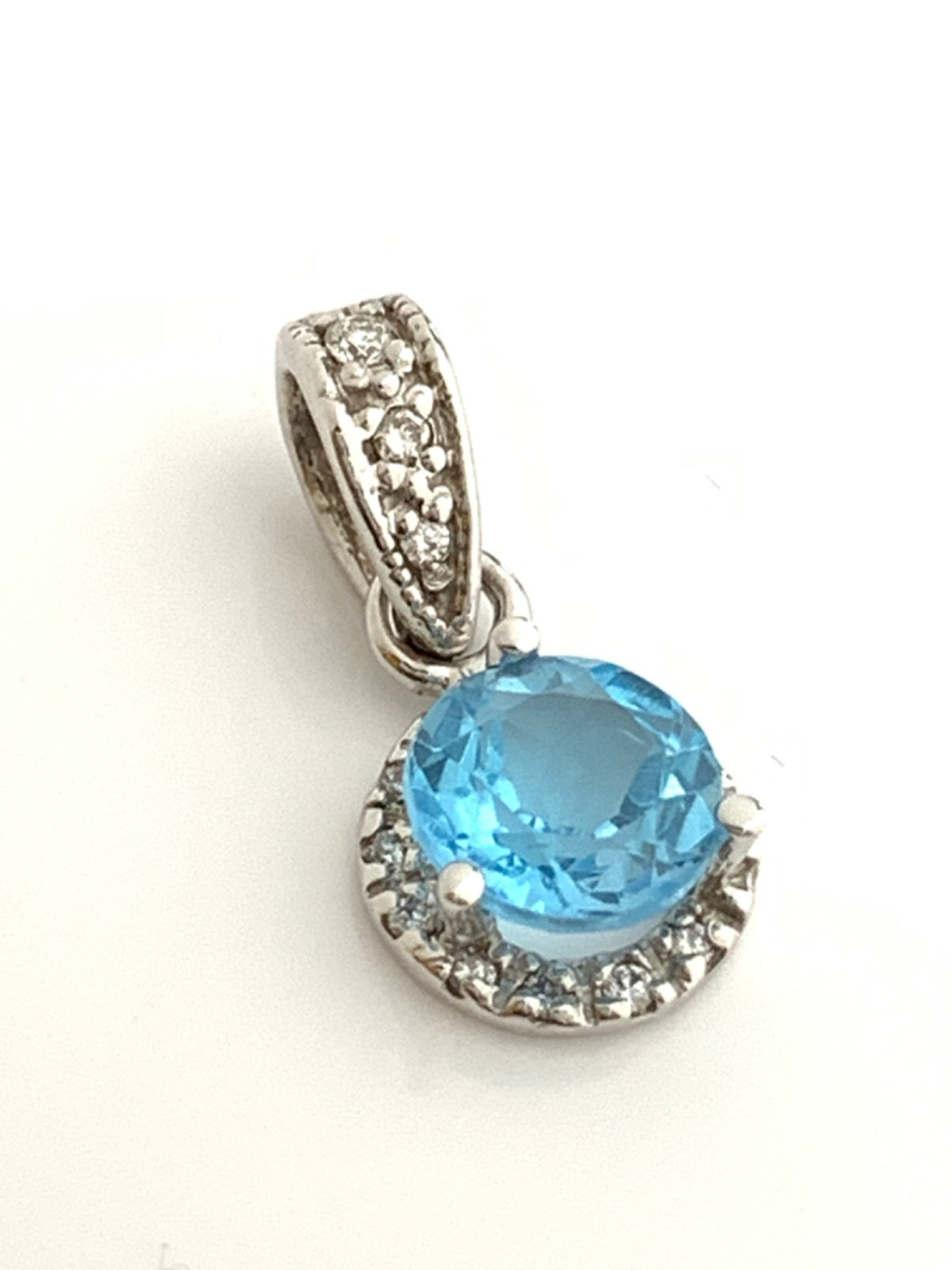 14K White Gold Pendant with Topaz and Diamond