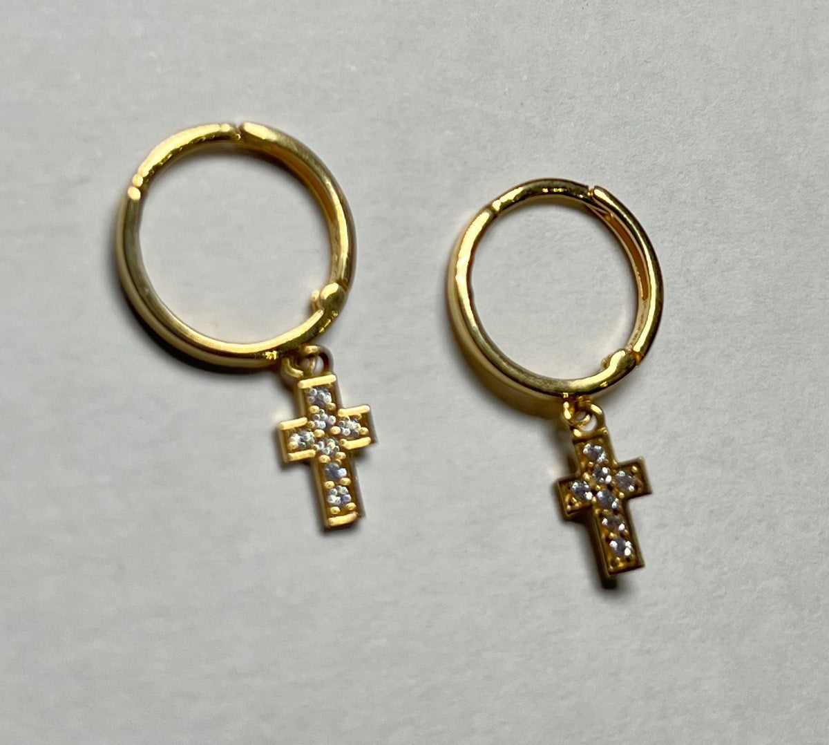 18K Yellow Gold Hoop Cross Earring with CZ