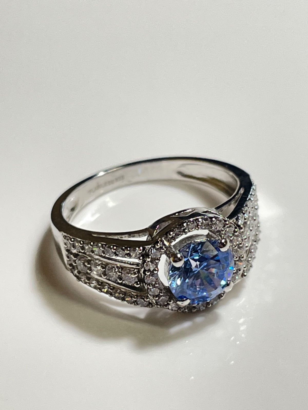 White Silver Blue Ring with CZ