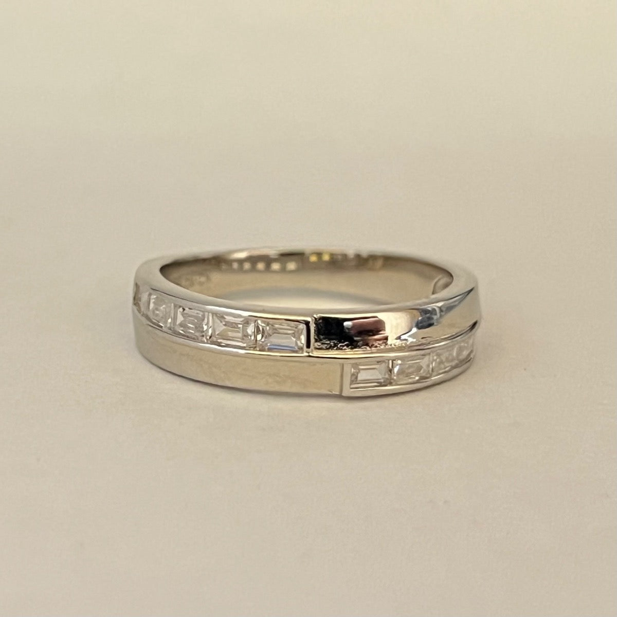Silver Wedding Band with CZ