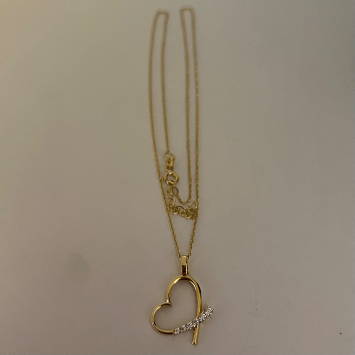 18K Yellow Gold Heart Charm Necklace Set with CZ