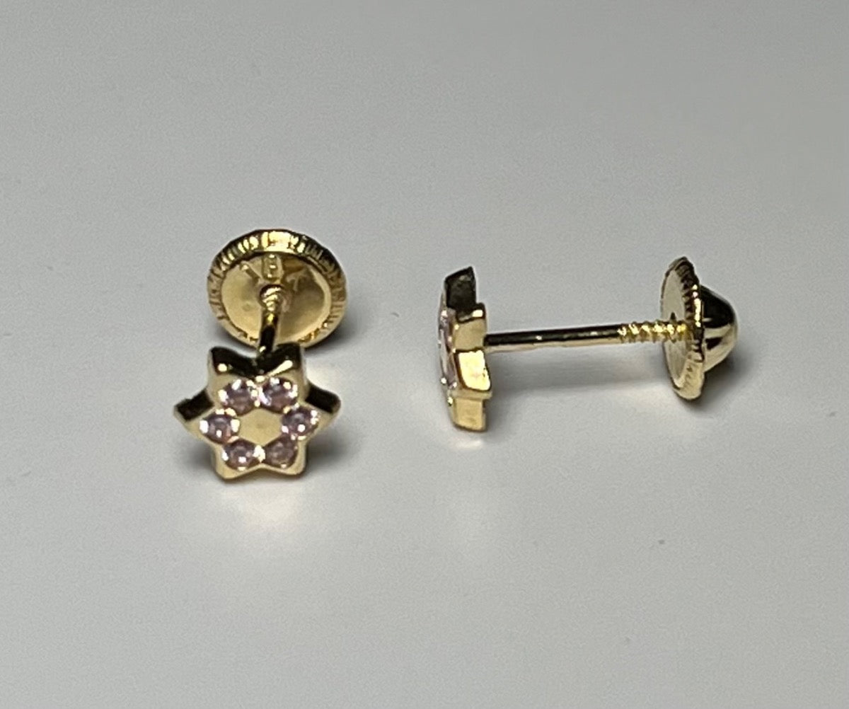 18K Yellow Gold Flower Earring with CZ