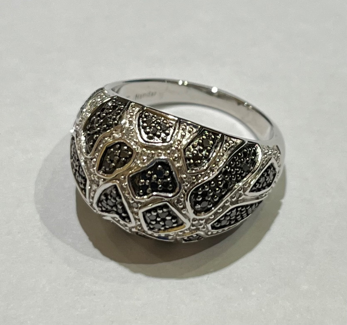 White Silver Ring with Black Diamond