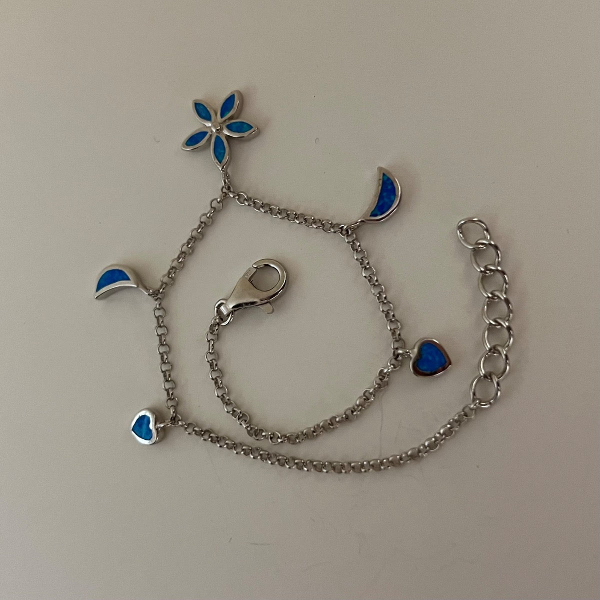 Silver Blue Charms Anklet with CZ