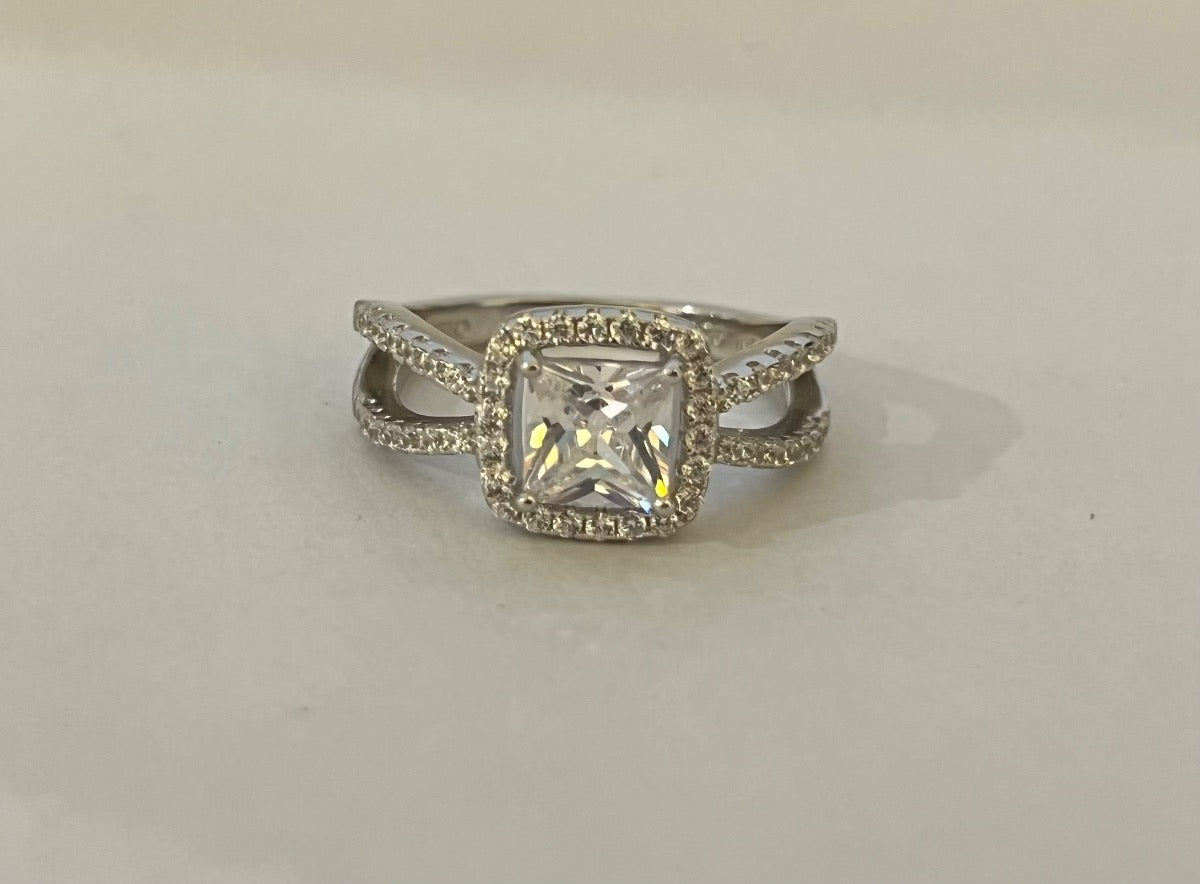 Silver Engagement Ring with CZ