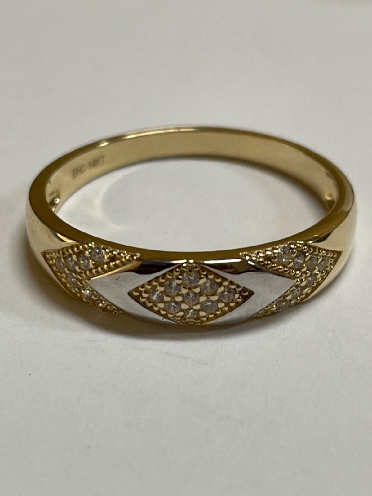 14K Yellow Gold Wedding Band with CZ