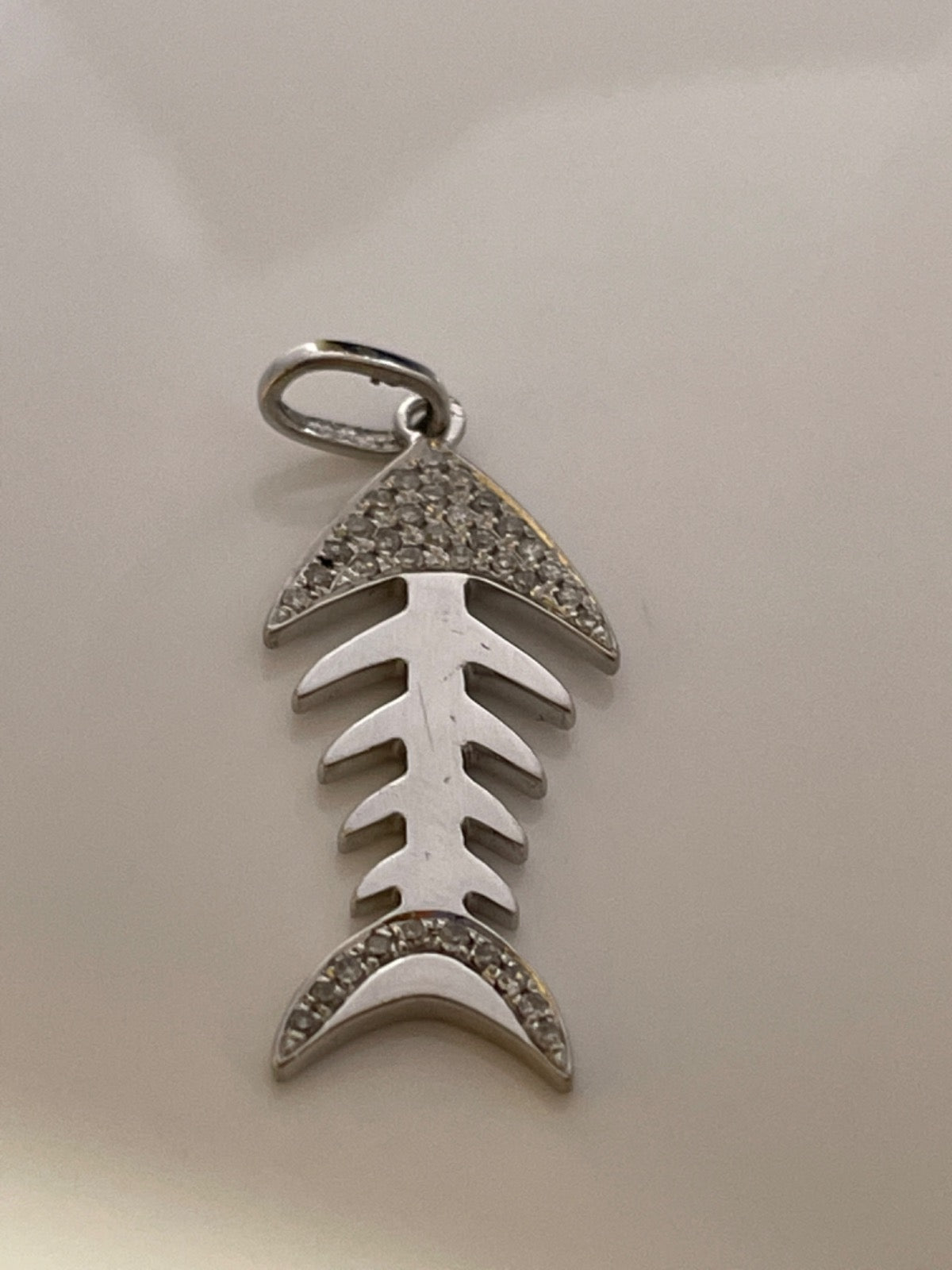 14K White Gold Fish Pendant with Diamond