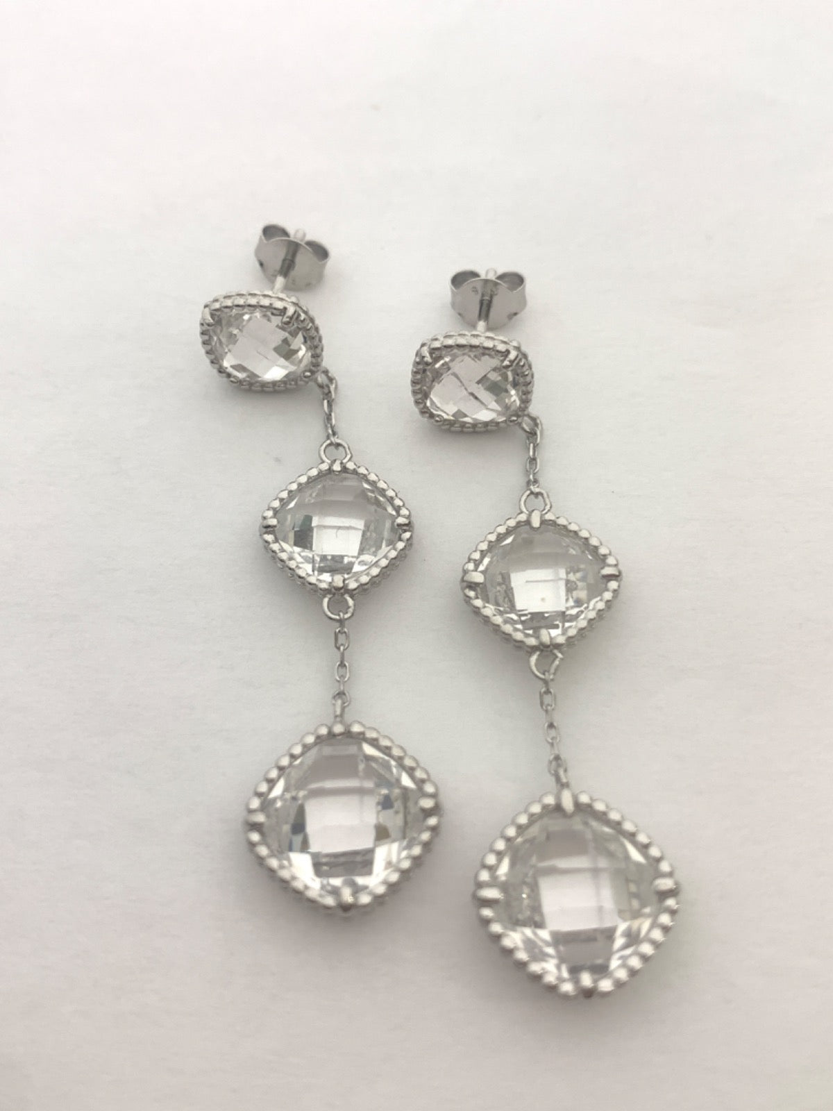 White Silver Earring with CZ