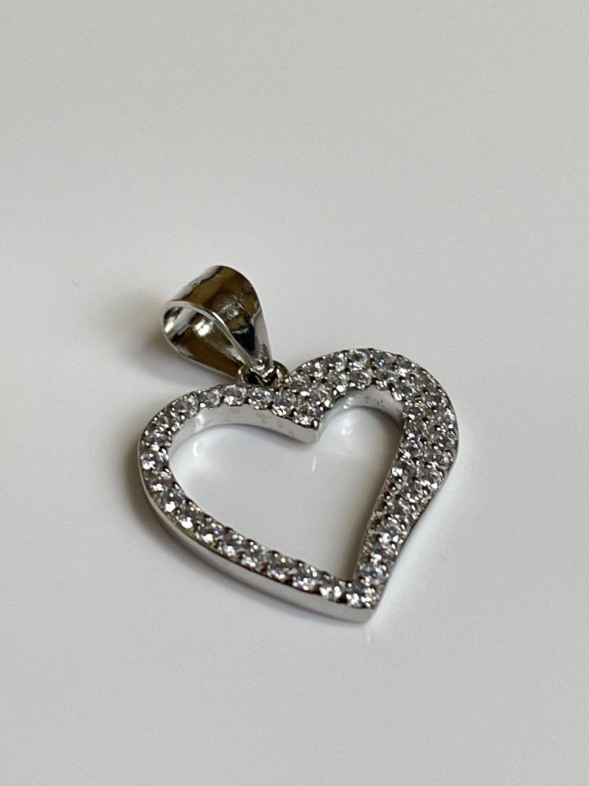 White Silver Heart Pendant with CZ