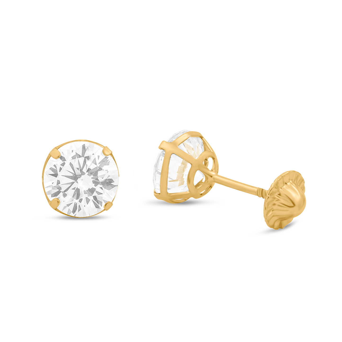 18K Yellow Gold 6mm CZ Earrings