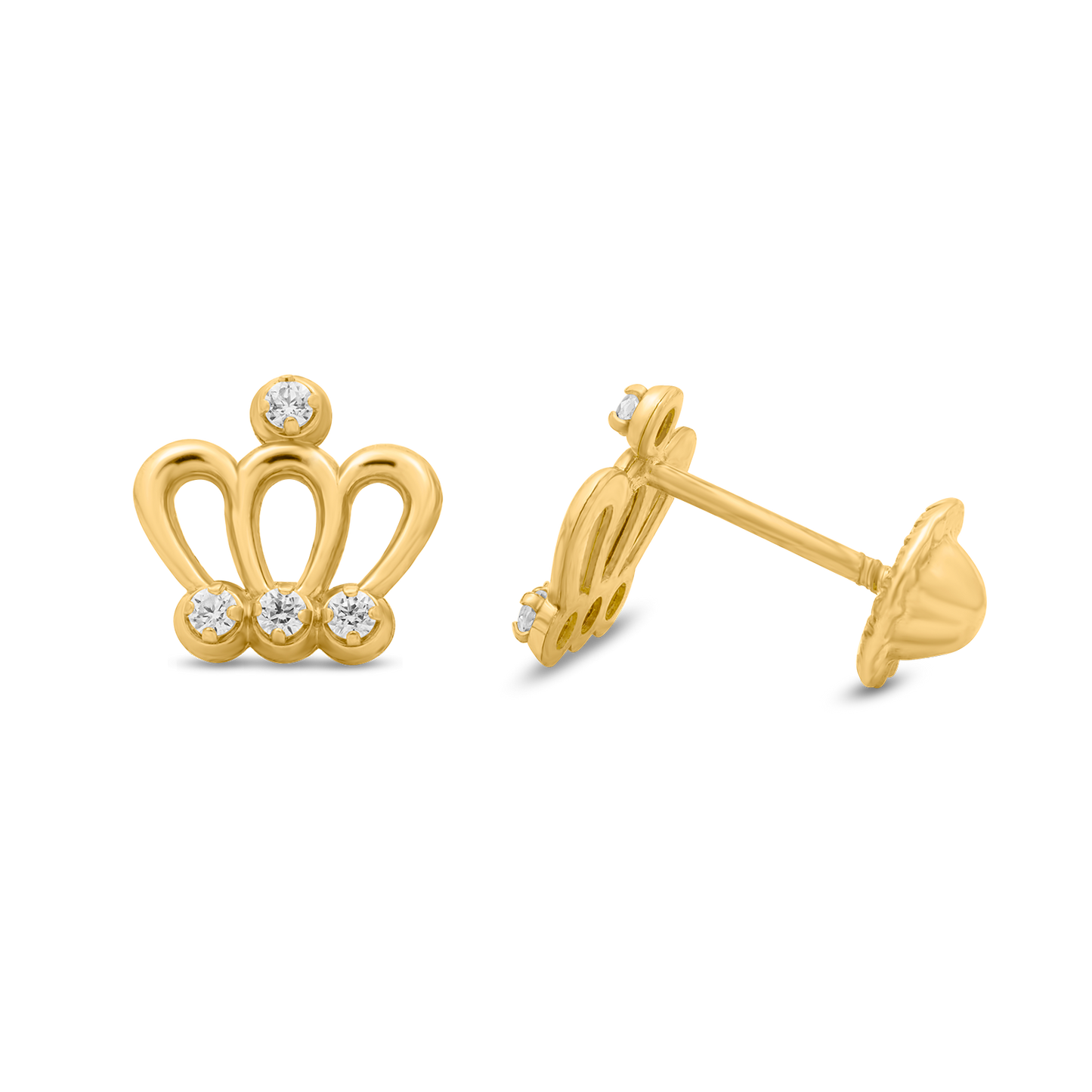 18K Yellow Gold CZ Crown Earrings