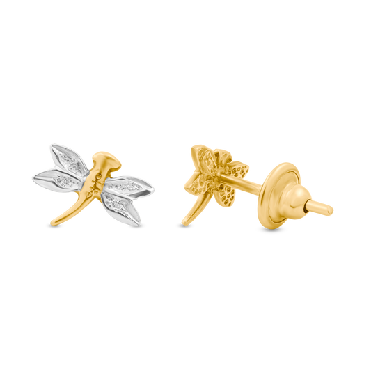 18K Yellow Gold Dragonfly Earrings