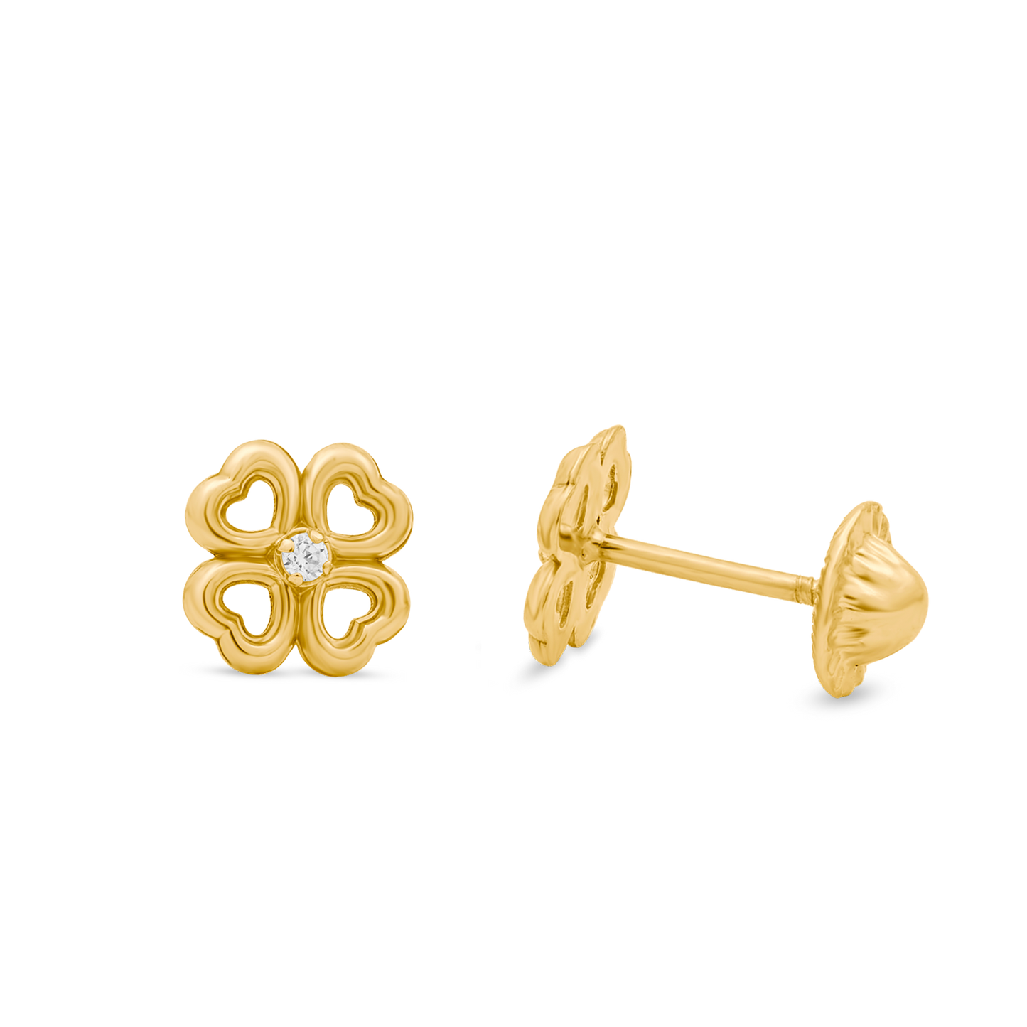 18K Yellow Gold Four Leaf Clover with CZs