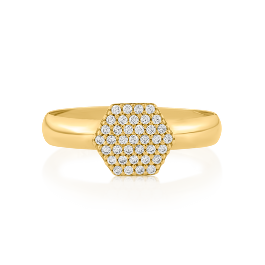 18K Yellow Gold Hexagonal Pave Ring with CZs